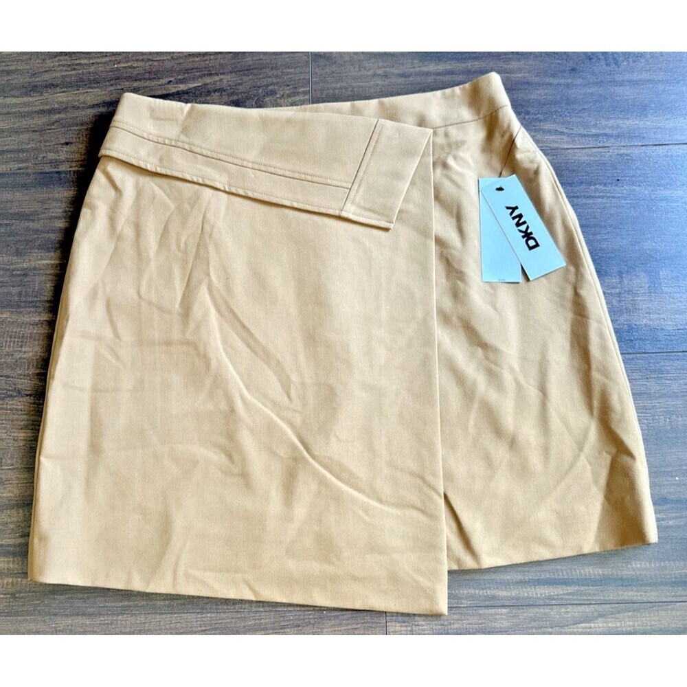 DKNY Women's Petite Faux-Wrap Mini Skirt Formal Casual Chic Camel Brown 10P